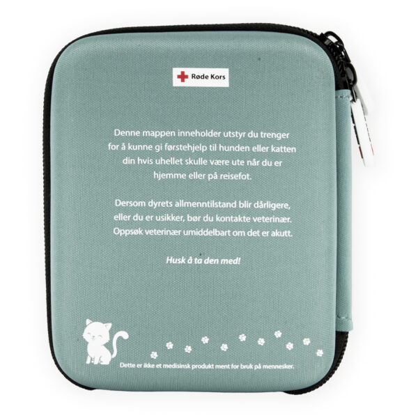 Førstehjelpsskrin katt og hun bakside